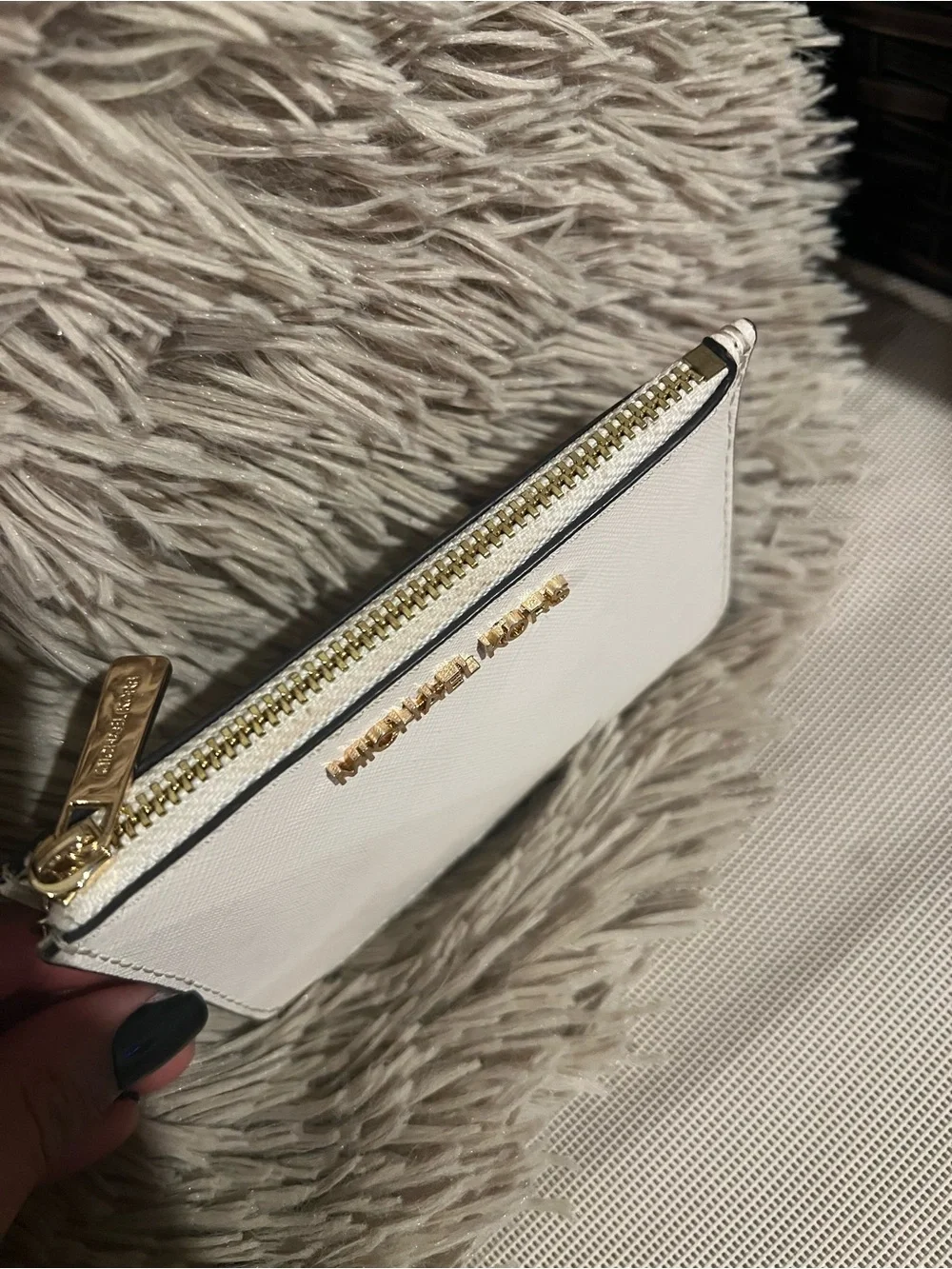 Michael Kors Jet Set Travel Cream Coin Zip Card Wallet with Key Ring